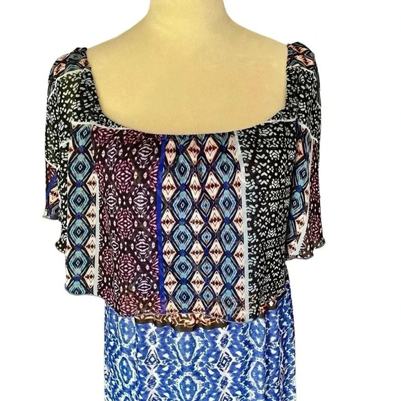 Chico’s Peasant Maxi Dress Blue Mixed Print Women Size 1 (M) - Picture 5 of 10